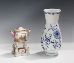 A Meissen Onion pattern vase, 20th century, the low-bellied body with flared neck, underglaze blue