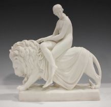 A Minton Parian figure group Una and Lion, dated 1866, after the model by John Bell, impressed