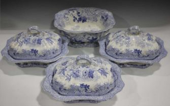 An Improved Stone China Arabesque pattern blue printed part dinner service, probably Minton, 19th