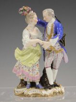 A Meissen figure group of a dancing couple, late 19th century, modelled after Kaendler as a