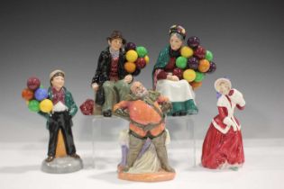 Five Royal Doulton figures, comprising The Balloon Man, HN1954, Falstaff, HN2054, Balloon Boy,