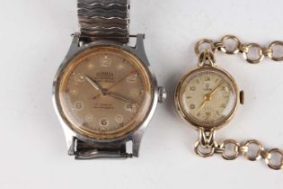 A Tudor 9ct gold circular cased lady’s wristwatch with signed and jewelled movement, the signed