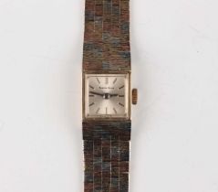 A Bueche Girod 9ct three colour gold lady’s bracelet wristwatch, the signed square silvered dial