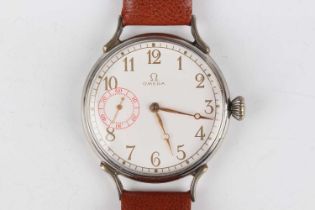 An Omega large nickel plated circular cased gentleman's wristwatch, circa 1947, the signed and