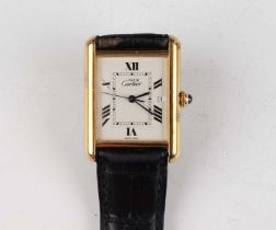 A Must de Cartier Tank silver gilt gentleman's wristwatch, Ref. 2413, with quartz movement, the