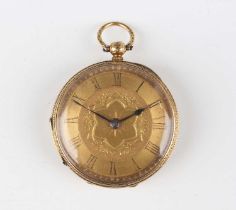 A Victorian 18ct gold cased keywind open-faced pocket watch, the backplate detailed 'J. Sellar &
