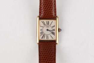 A Must de Cartier Tank Vermeil Quartz silver gilt rectangular cased wristwatch, Ref. 590005. the