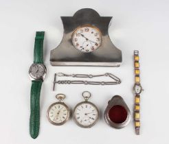 A George V silver mounted watch case, Birmingham 1919, height 12cm, fitted with a nickel plated