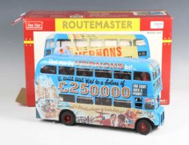 A Sun Star 1:24th scale model of a Routemaster London Transport bus in Vernons livery, boxed (