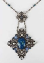 A silver, moonstone, blister pearl, Swiss lapis and chalcedony pendant necklace, possibly by Amy