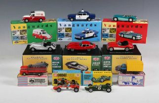 A collection of diecast vehicles and accessories, including Corgi Toys No. 155 Lotus-Climax
