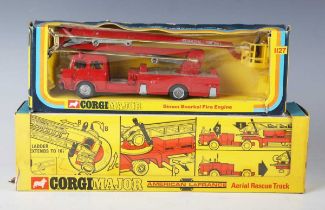 A Corgi Major No. 1143 aerial rescue truck, within a window box with retailer's card, and a No. 1127