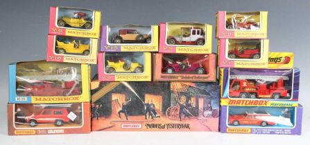A collection of Matchbox vehicles, including Super Kings K-9 fire tender, Speed Kings K-64 fire