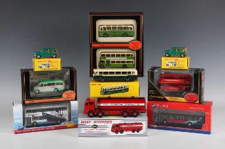 A collection of Exclusive First Editions double decker buses, buses and coaches in various liveries,