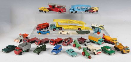 A collection of Matchbox 1-75 and other vehicles and accessories, including No. 65 3.4 litre Jaguar,