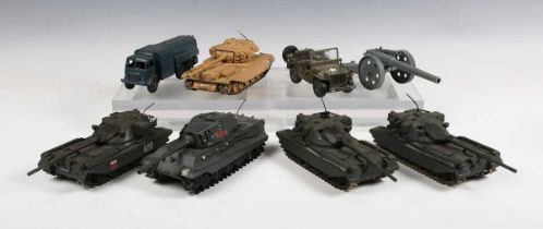 Thirteen diecast military vehicles, including Dinky Supertoys No. 642 pressure refueller, Polistil