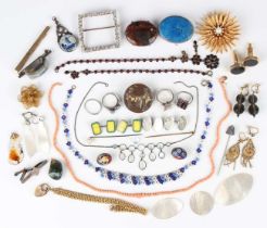 A group of jewellery, including a pair of silver and varicoloured enamelled cut cornered rectangular