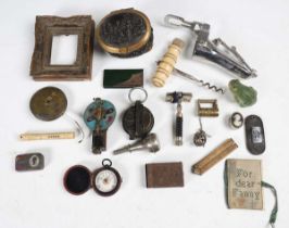 A mixed group of collectors' items, including a late Victorian 'Damp Detector', within a leather