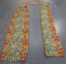 A pair of mid-20th century printed cotton curtains, possibly produced for the 1953 coronation,