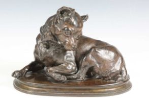 Paul Gayrard - a 19th century French brown patinated cast bronze model of a recumbent Chihuahua,