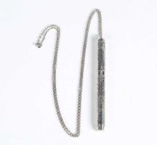 A Tiffany & Co sterling silver pen case with pendant chain, length 11cm.