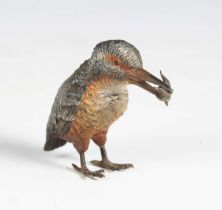 A late 19th century Austrian cold painted cast bronze model of a kingfisher, height 9cm.