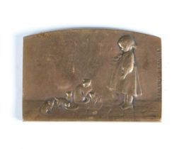 Geneviève Granger - an early 20th century French bronze plaque, depicting a lady seated feeding a