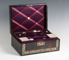 A Victorian coromandel and mother-of-pearl inlaid work box, the interior fitted with various