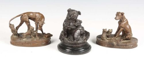 A late 20th century Italian patinated cast bronze model group of a Bulldog and Chihuahua sitting