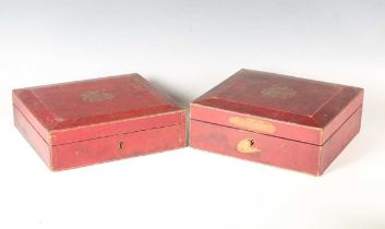 Two late Victorian or Edwardian gilt-tooled red leather dispatch boxes by 'Wickwar... Poland