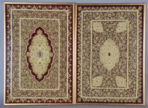 A group of five late 20th Indian embroidered gilt thread panels, some including raised stumpwork and