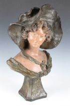 Gustave van Vaerenbergh - 'Coquette', an early 20th century French painted plaster head and