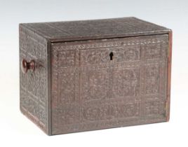An Indo-Portuguese hardwood table-top collector's chest, probably 17th century, the exterior with