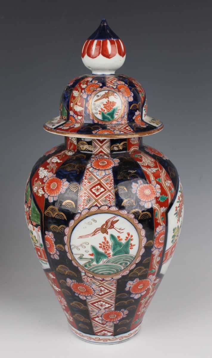 A pair of Japanese Imari porcelain vases and covers, Meiji period, each ovoid body and domed cover - Image 3 of 20