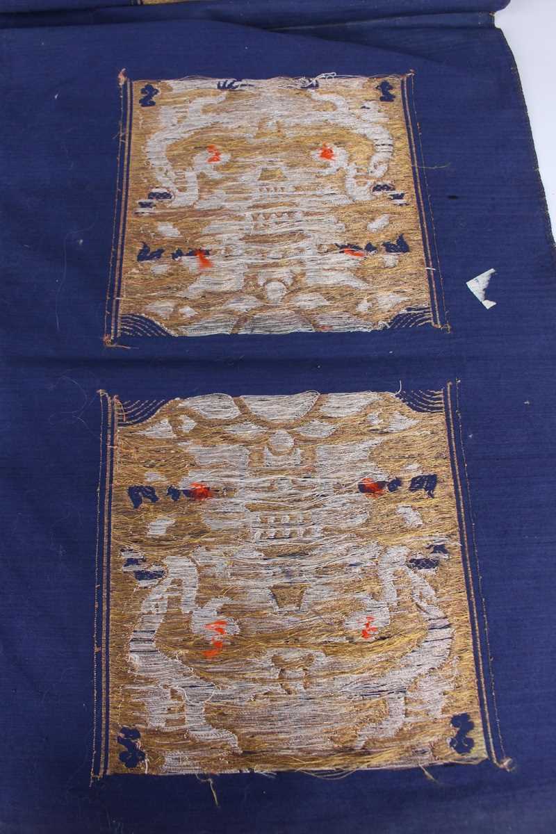 A Chinese blue silk embroidered rectangular panel, 20th century, worked with eight matching rank - Image 33 of 70