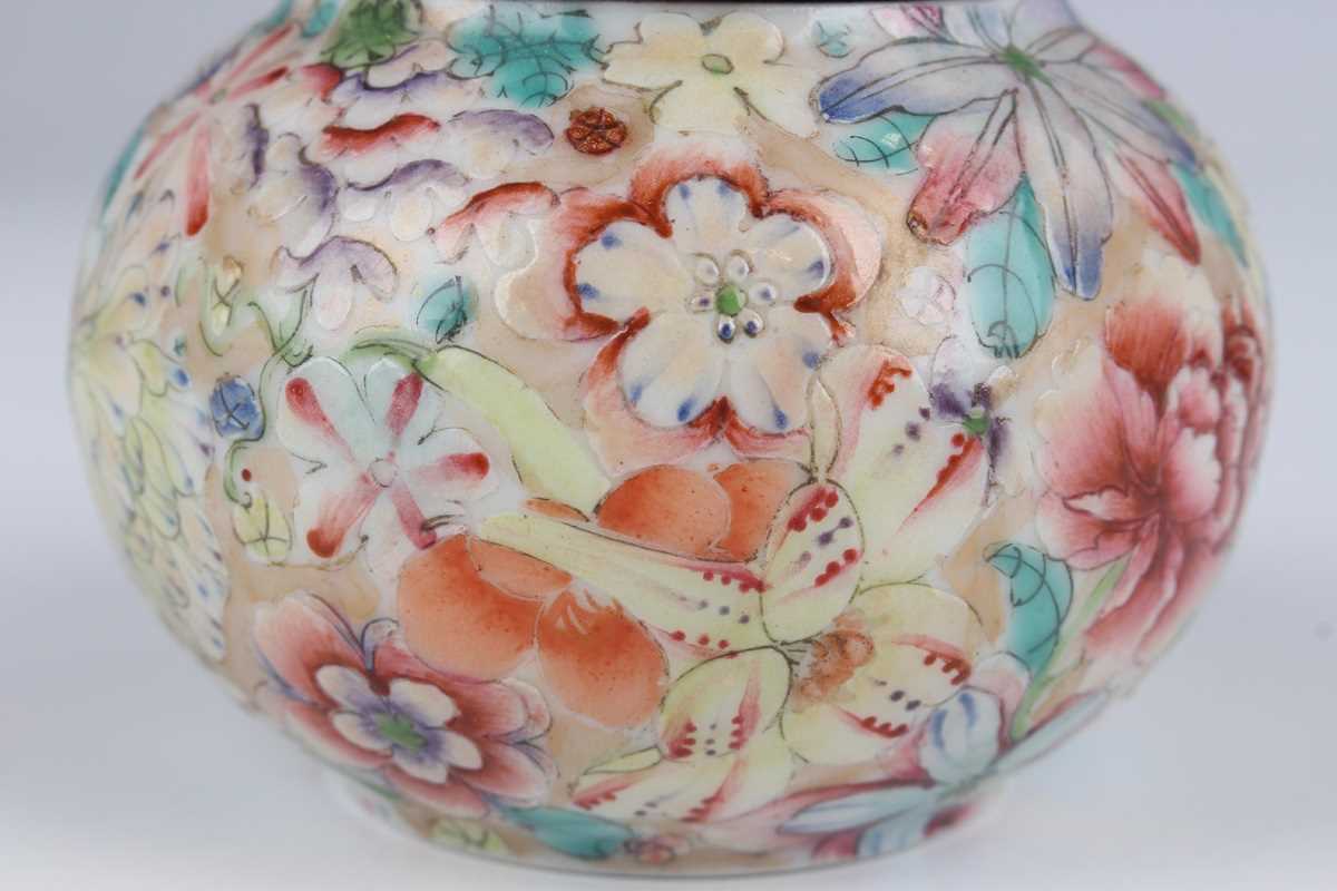 A Chinese famille rose millefleurs porcelain pot, mark of Guangxu but Republic period, of squat - Image 9 of 29