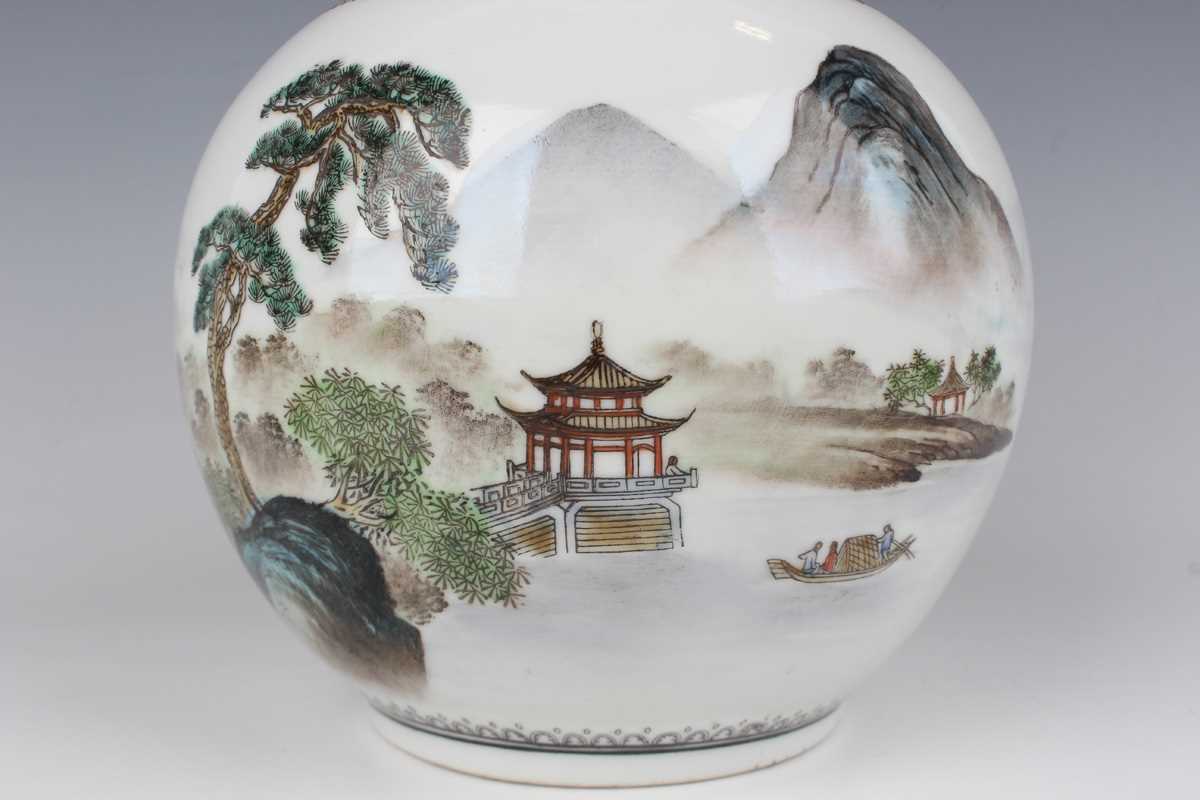 A Chinese porcelain bottle vase, Republic period or slightly later, the globular body painted with - Image 6 of 10