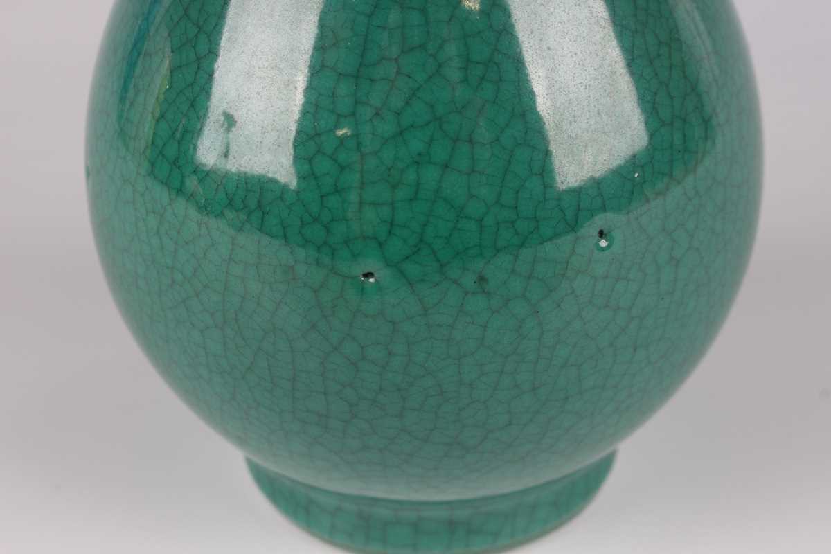 A Chinese green crackle glazed porcelain vase, probably 20th century, of teardrop form, covered in a - Image 3 of 5