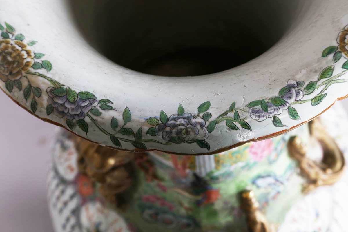 A large Chinese Canton famille rose porcelain vase, mid to late 19th century, the swollen - Image 4 of 47