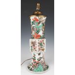 A Chinese famille verte archaistic gu-form porcelain vase, Kangxi period, the panelled square mid-