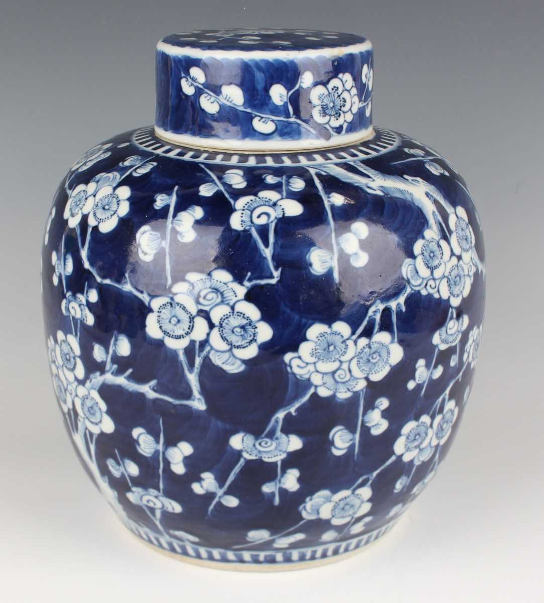 A Chinese blue and white porcelain ginger jar and cover, late 19th century, of stout ovoid form, - Image 3 of 10