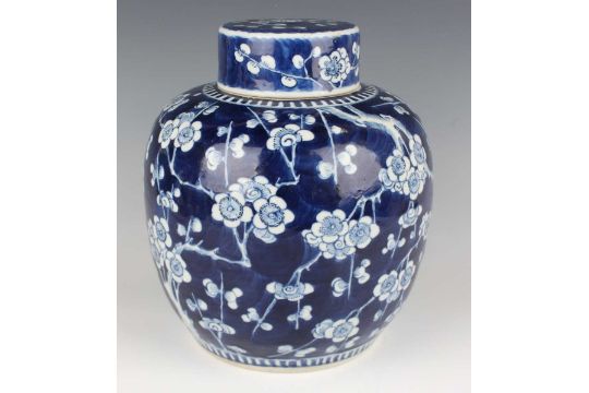 A Chinese blue and white porcelain ginger jar and cover, late 19th century, of stout ovoid form, - Image 3 of 10