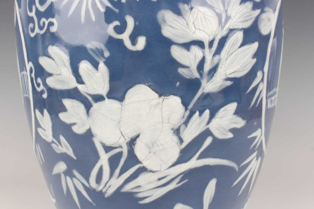A Chinese white enamelled and blue glazed porcelain vase, late 19th century, of shouldered - Image 7 of 22