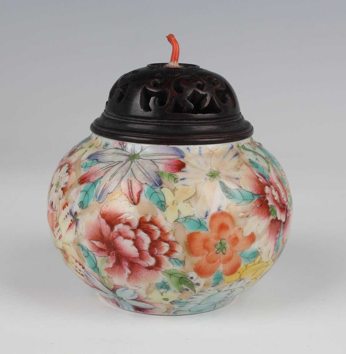 A Chinese famille rose millefleurs porcelain pot, mark of Guangxu but Republic period, of squat - Image 5 of 29