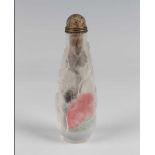 A Chinese inside-painted glass snuff bottle, early 20th century, of slender form, decorated in
