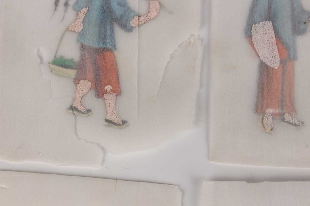 A set of ten Chinese Canton export watercolour paintings on rice paper, late 19th century, each - Image 3 of 14