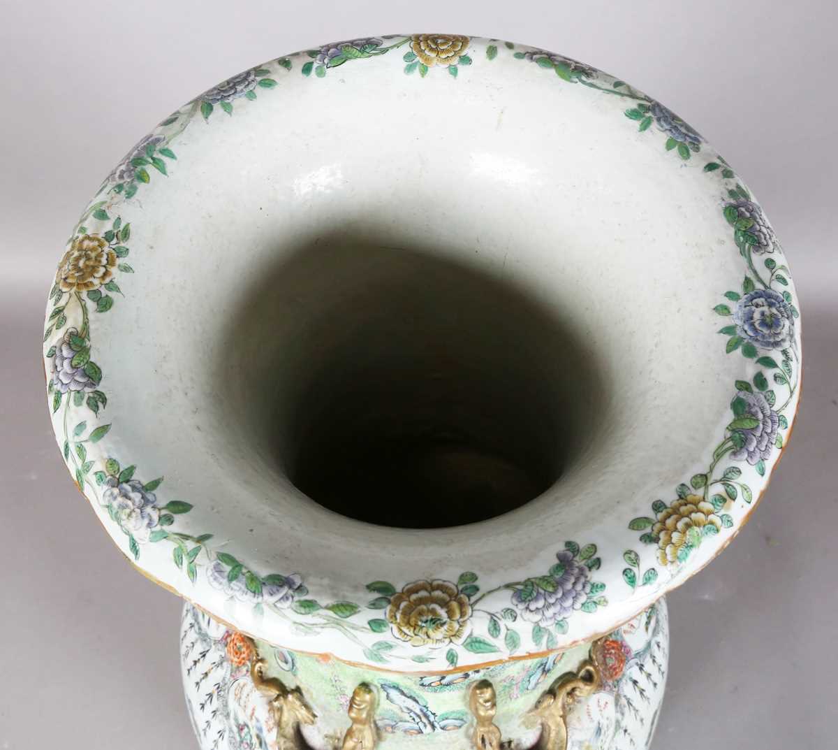 A large Chinese Canton famille rose porcelain vase, mid to late 19th century, the swollen - Image 2 of 47