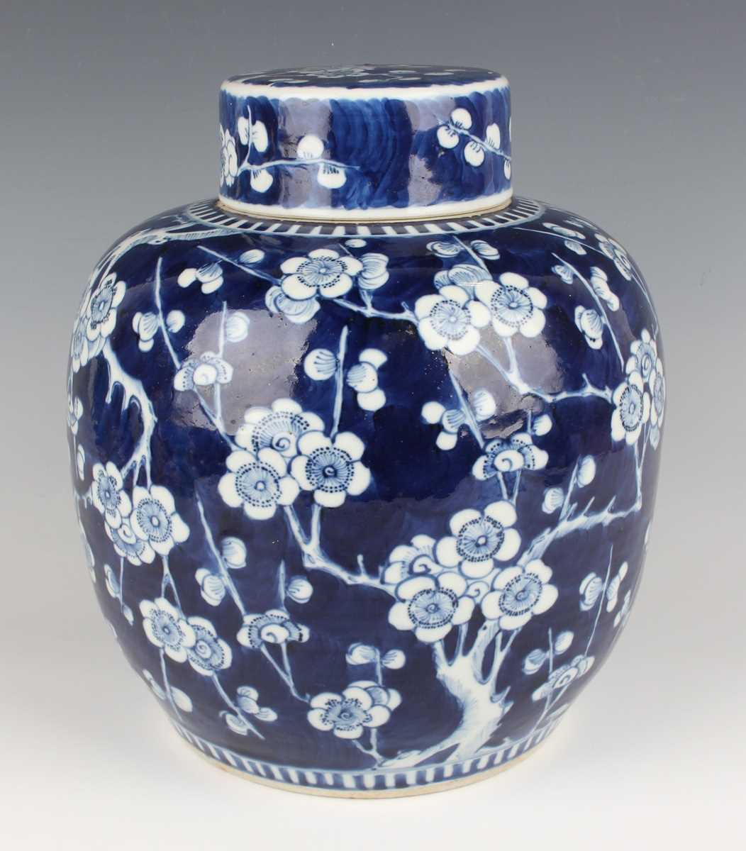 A Chinese blue and white porcelain ginger jar and cover, late 19th century, of stout ovoid form, - Image 2 of 10