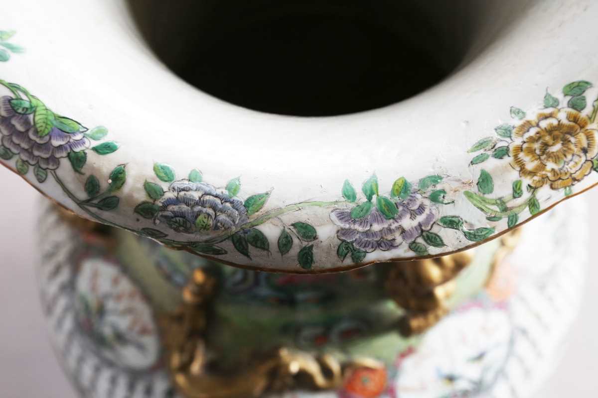 A large Chinese Canton famille rose porcelain vase, mid to late 19th century, the swollen - Image 6 of 47