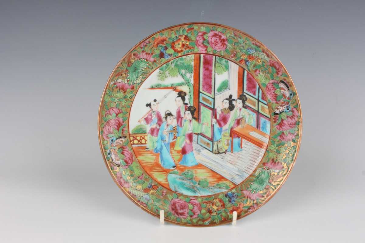 Two Chinese Canton famille rose porcelain side plates, mid-19th century, each painted with a central - Image 8 of 18